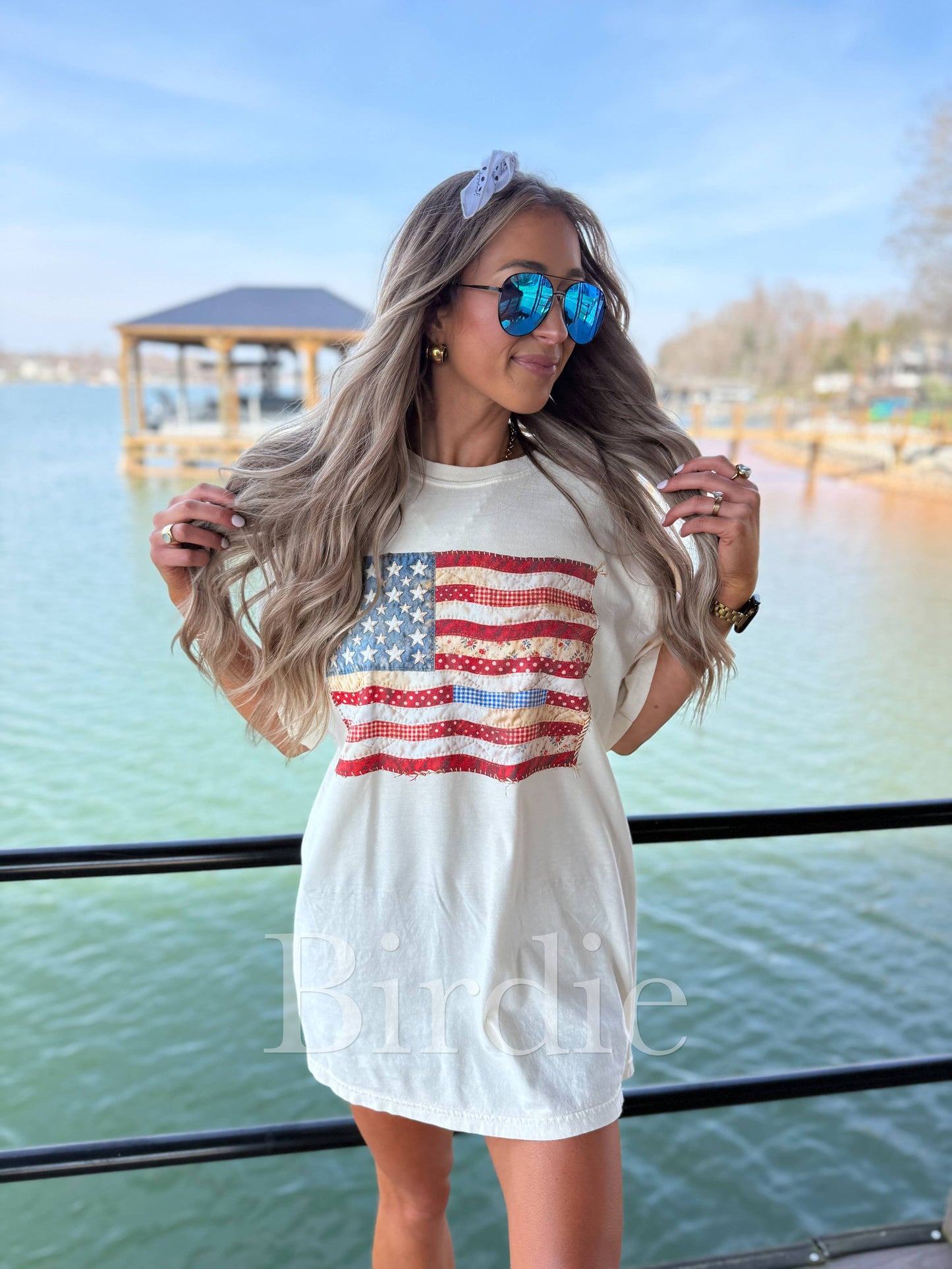 Patchwork Flag Graphic Tee on Ivory