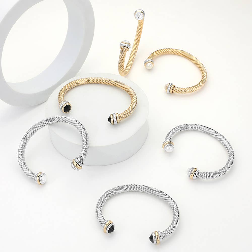 Stone Tip Twisted Rope Cuff Bracelet