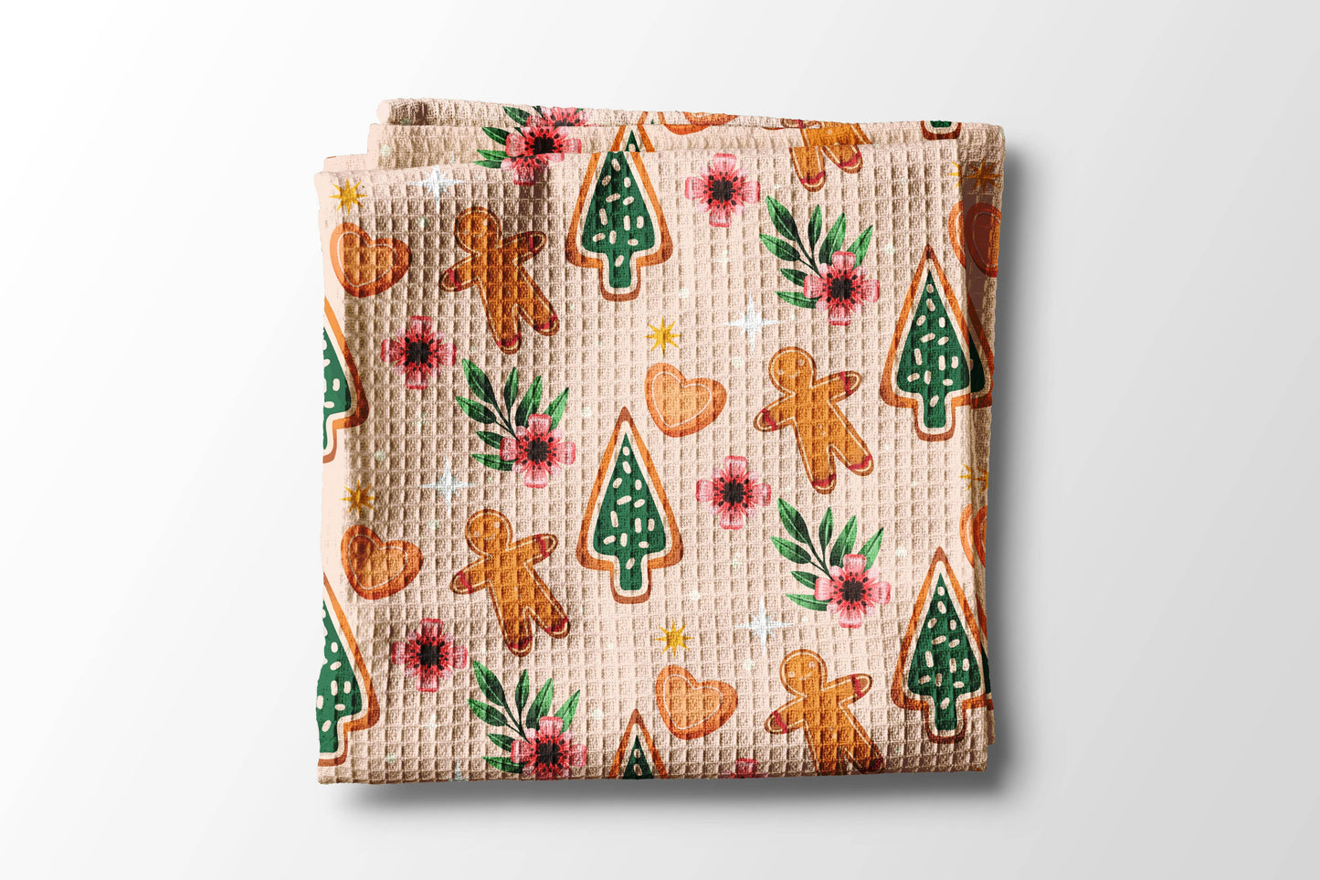Christmas Gingerbread Kitchen Tea Towel Waffle Holiday Decor