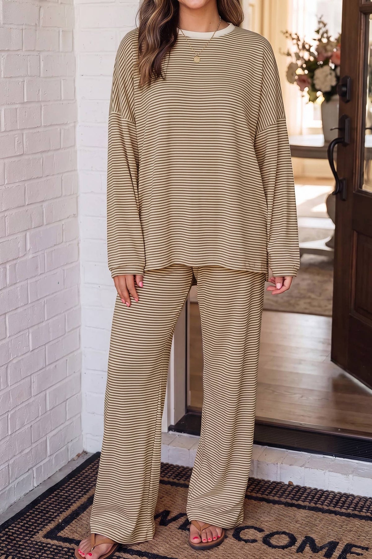 LAS Striped Oversize 2pcs Casual Shift Lounge Set (S-XL)