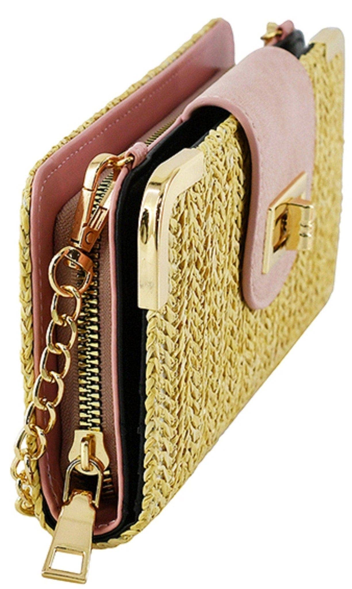 ST041 Lexi Straw Turn Lock Crossbody Wallet