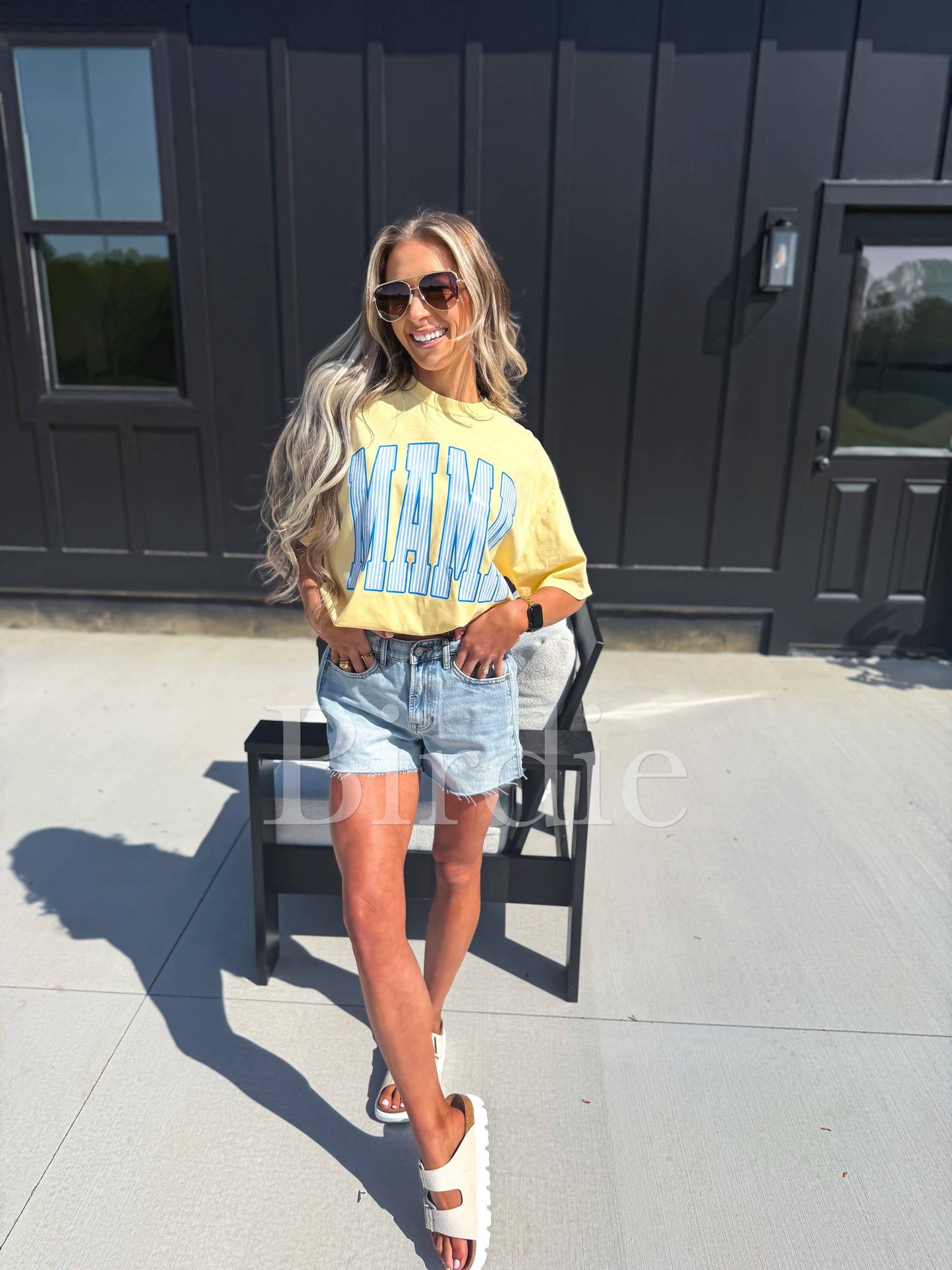 Striped MAMA Graphic Tee on Butter