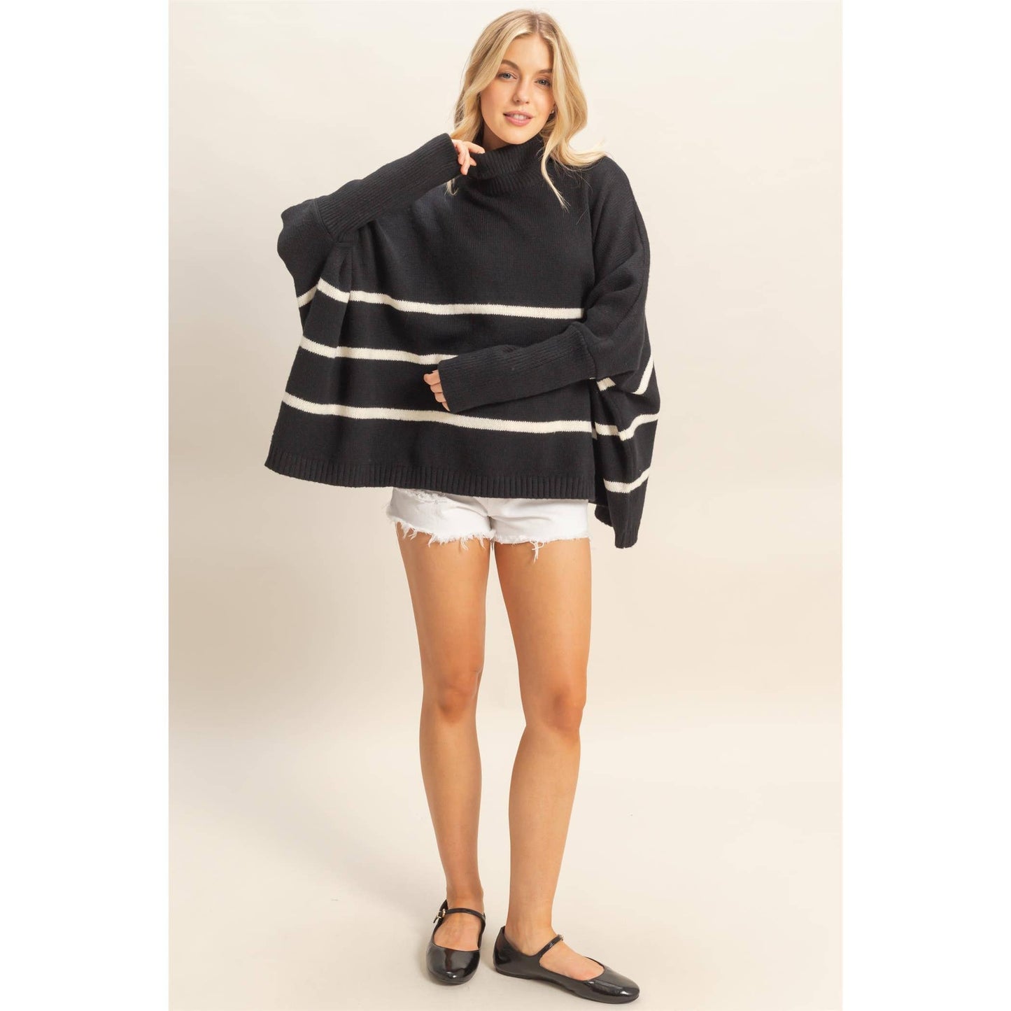 Striped Turtle Neck Oversized Sweater
