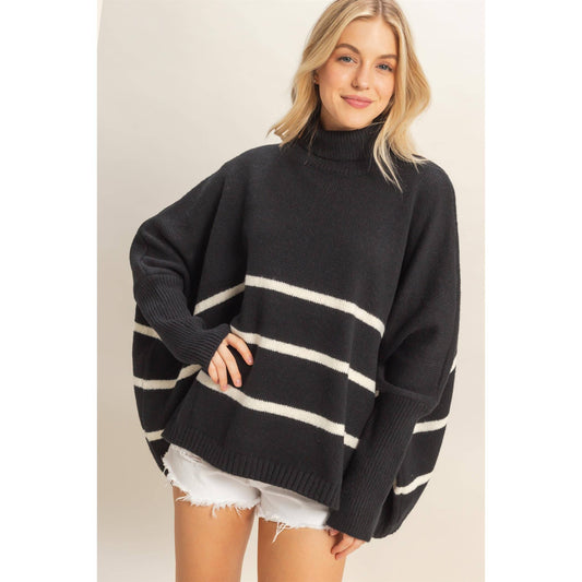 Striped Turtle Neck Oversized Sweater