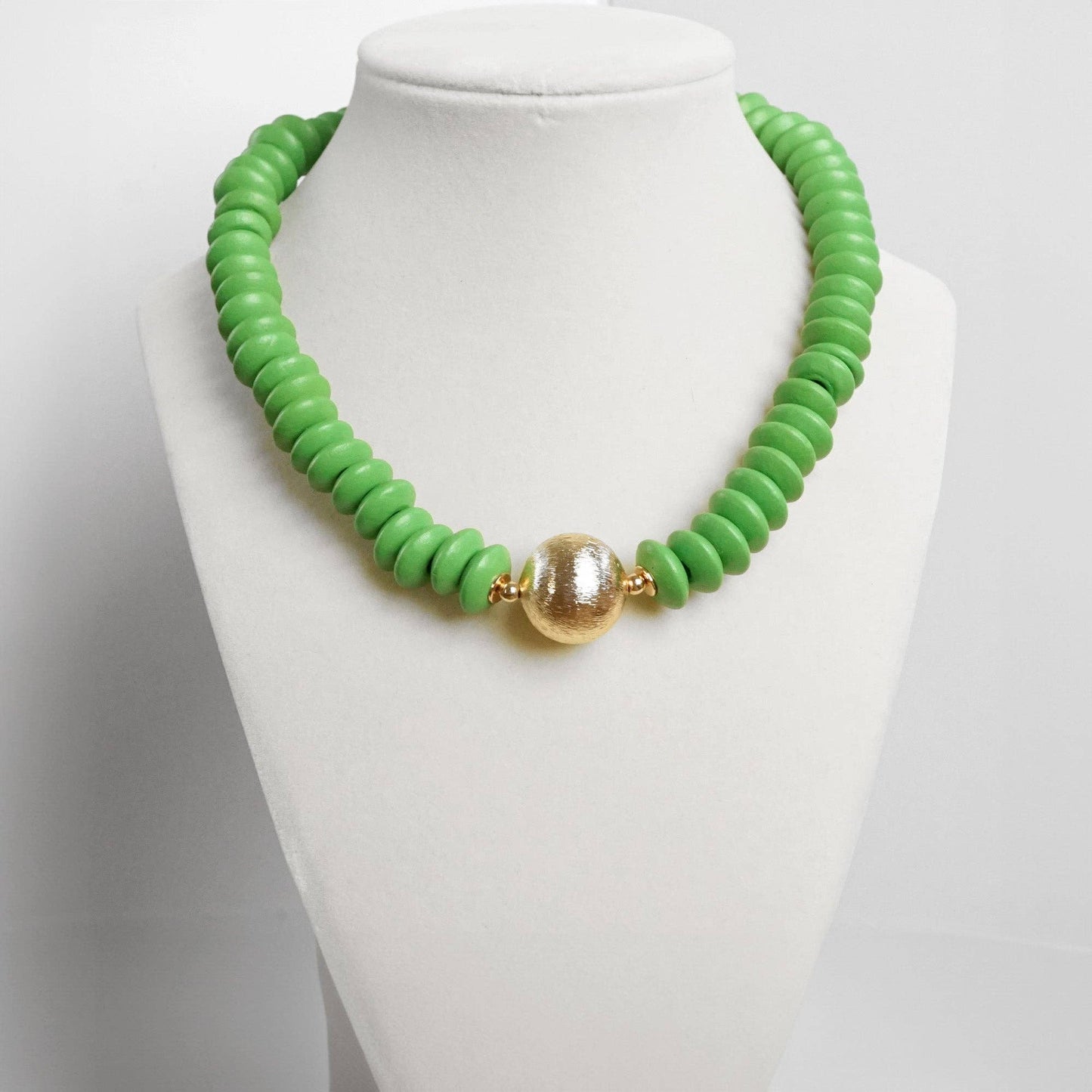 Wood Saucer Beaded Necklace