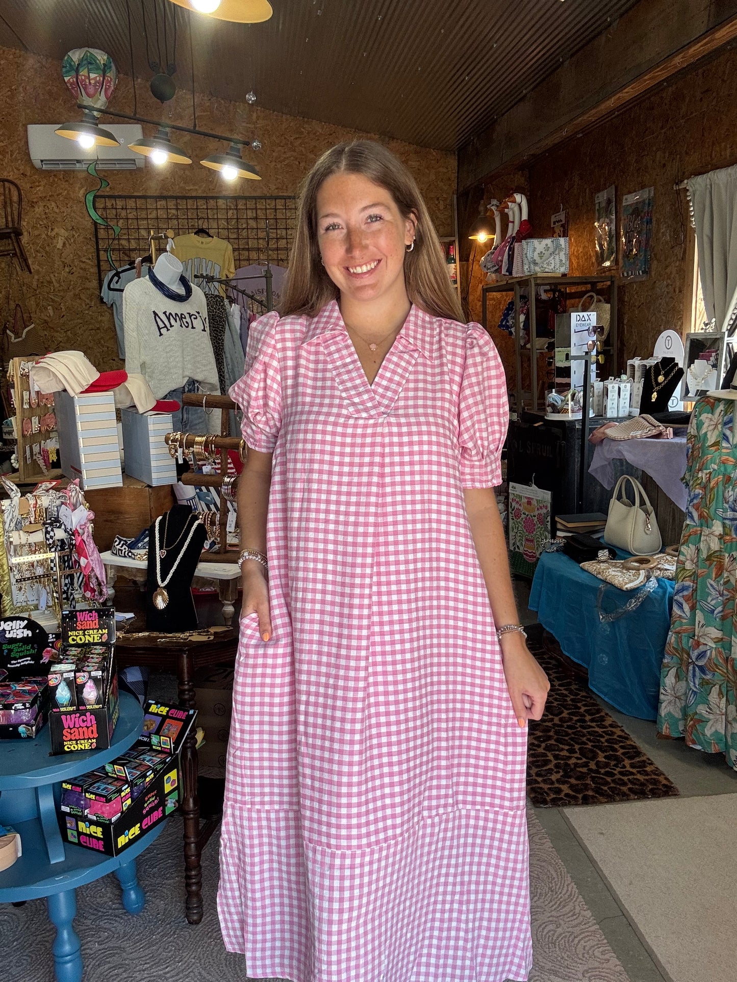 Gingham & Grace Dress in Pink