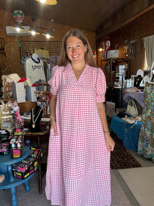 Gingham & Grace Dress in Pink
