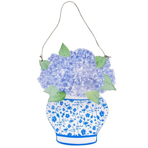 Hydrangea Vase Door Hanger   Blue/White   19.75x15.75
