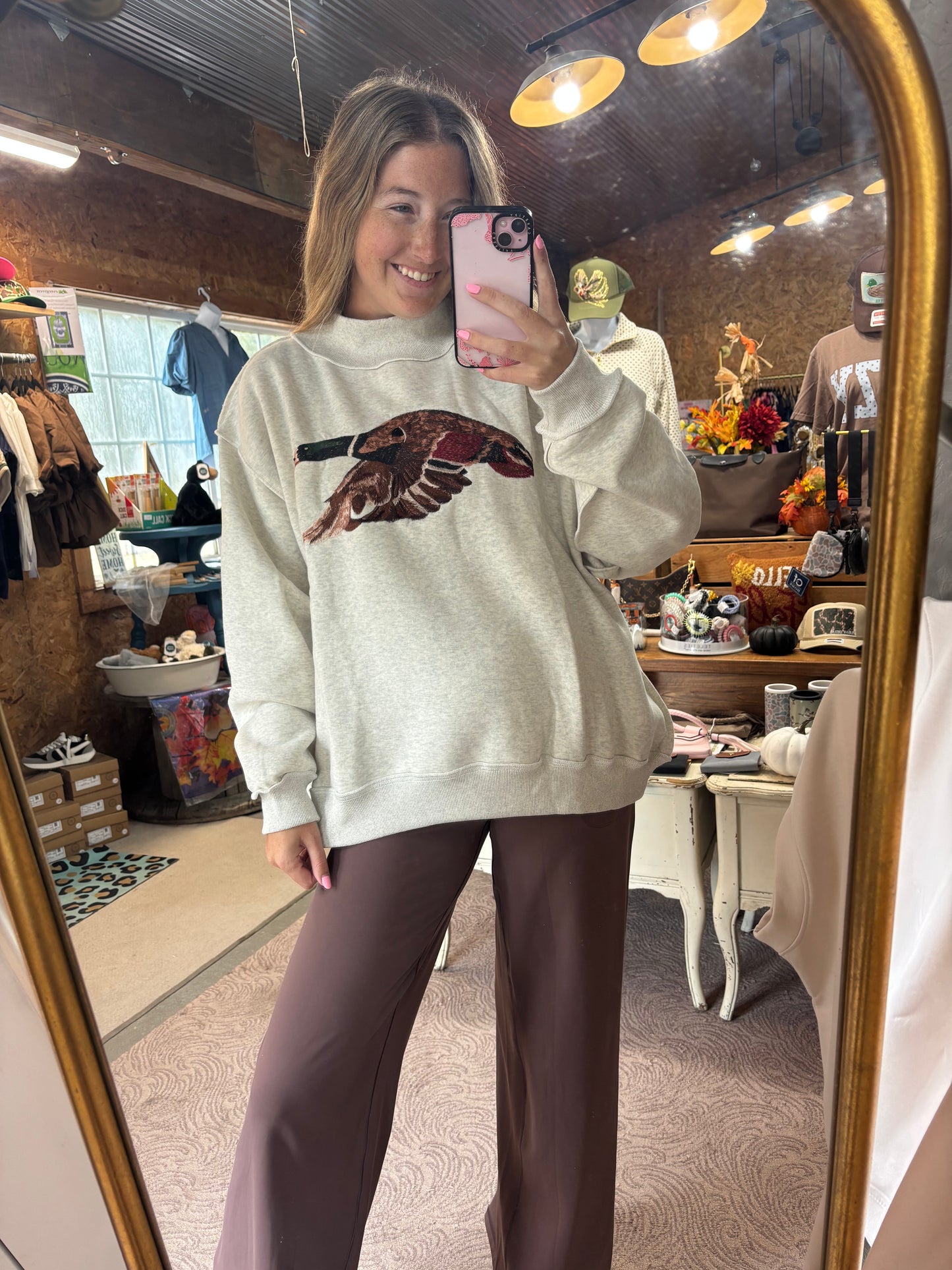 Mallard Embroidered Mock Neck Sweatshirt