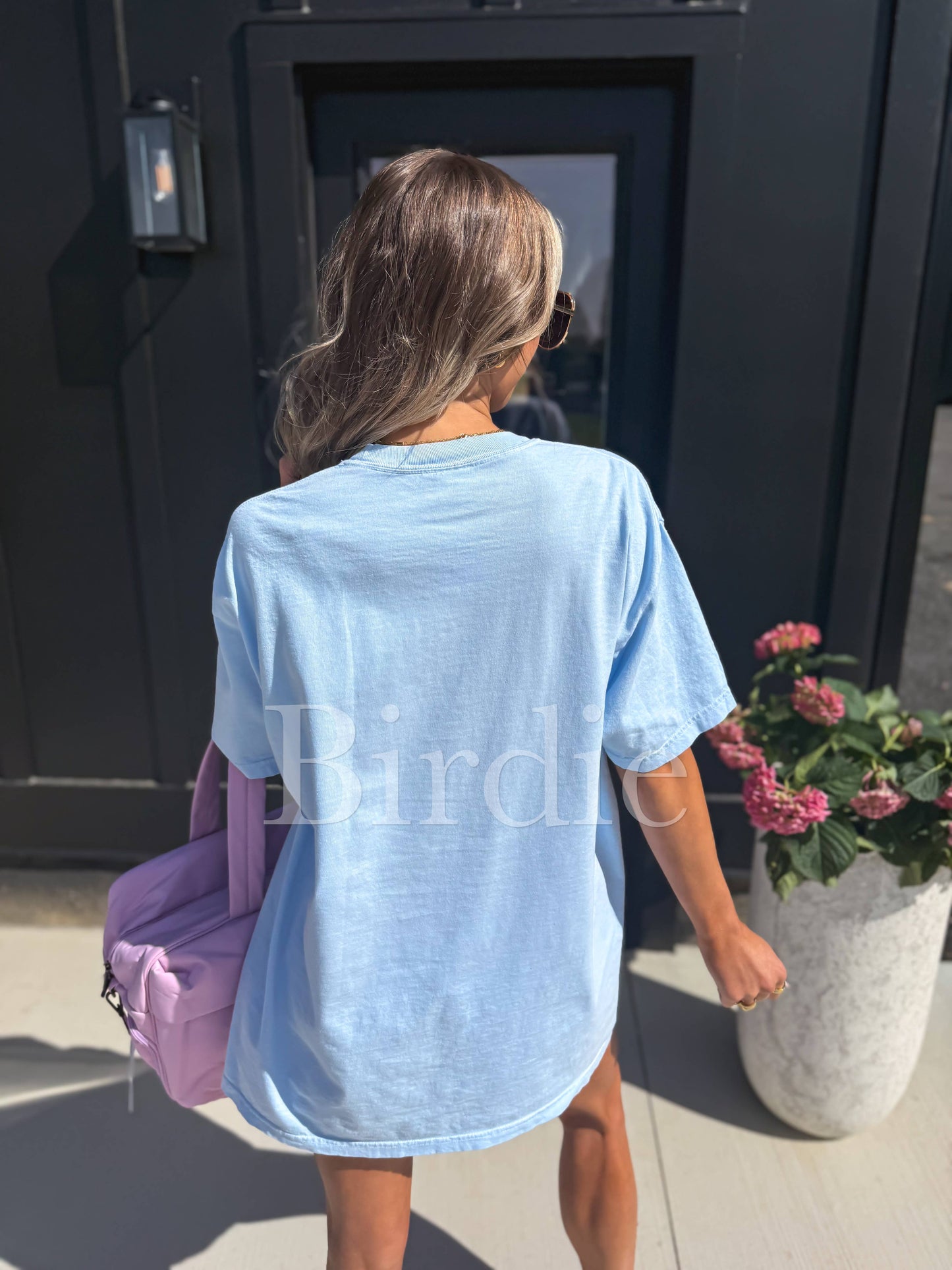 Pastel Checkered MAMA Graphic Tee on Chambray