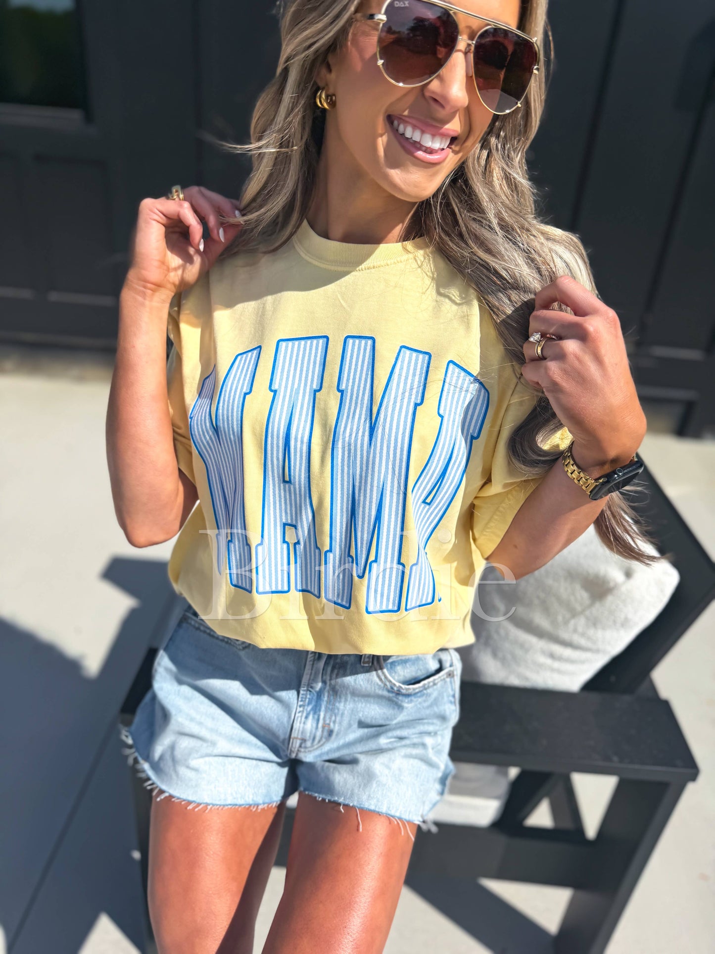 Striped MAMA Graphic Tee on Butter