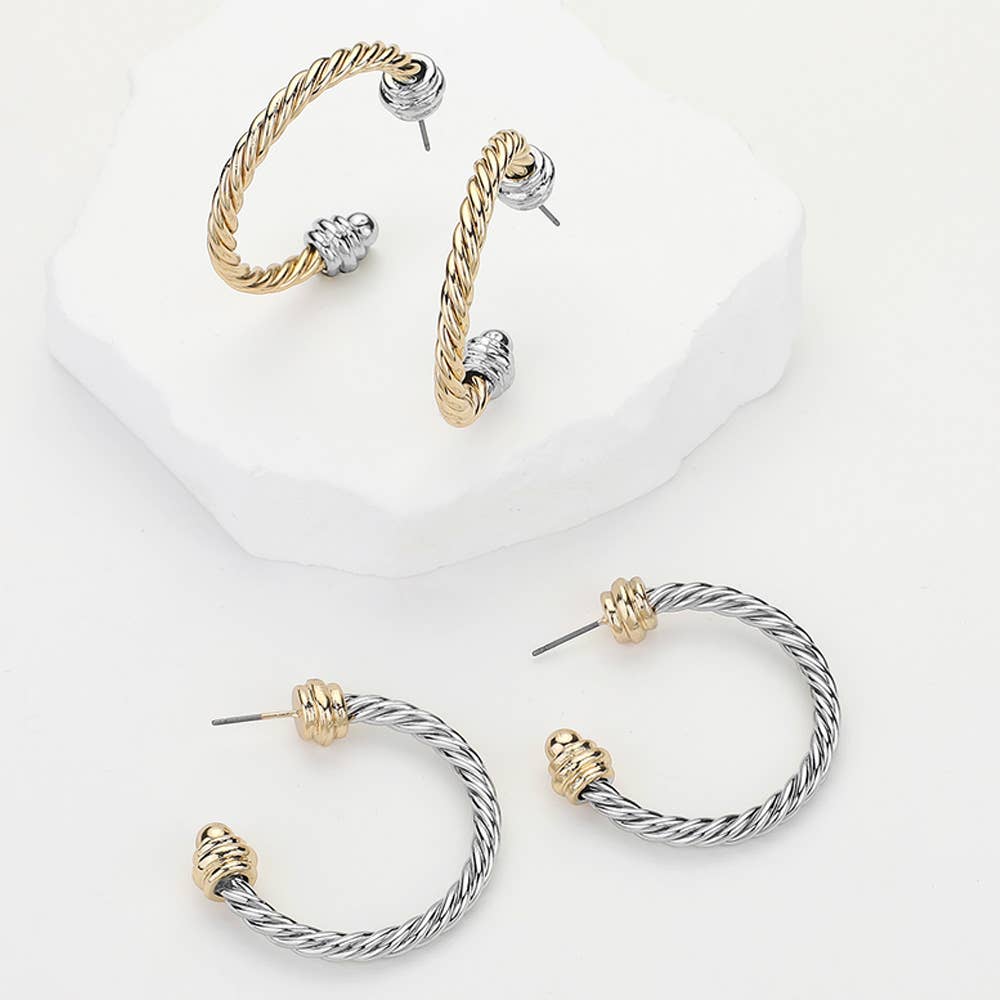 Two Tone Metal Rope Hoop Earrings