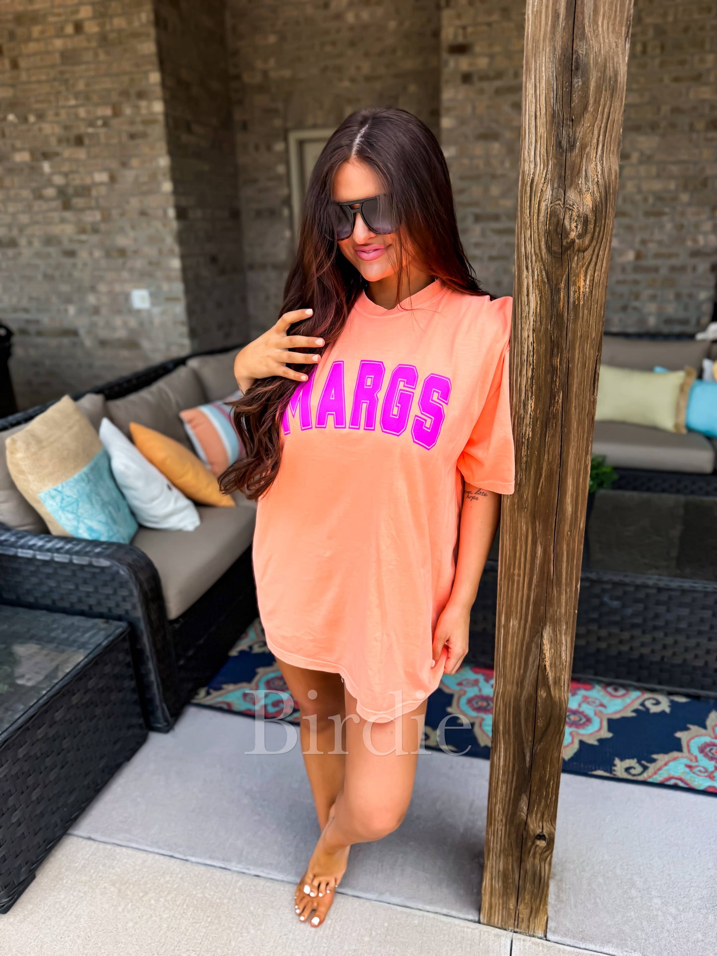 Margs Vinyl Graphic Tee on Neon Cantaloupe
