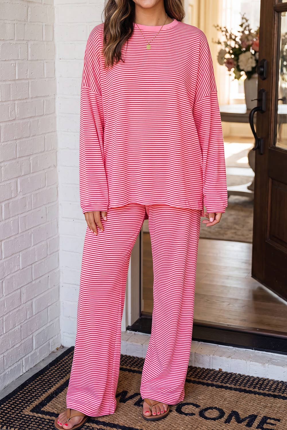 LAS Striped Oversize 2pcs Casual Shift Lounge Set (S-XL)