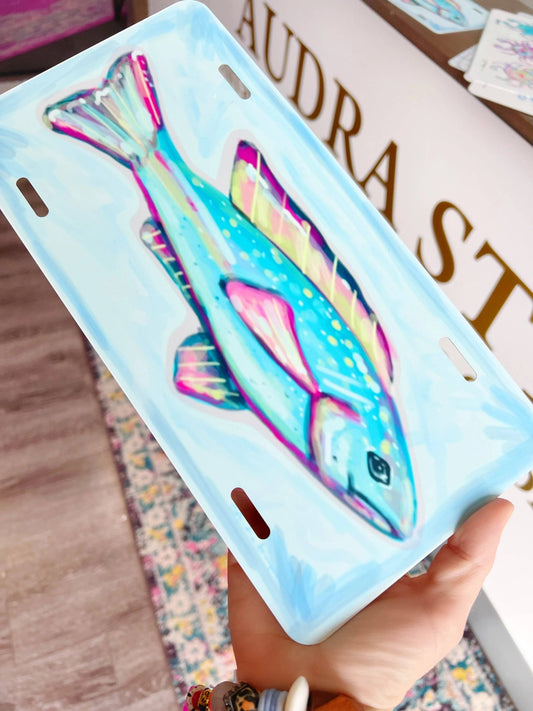 Blue Fish License Plate