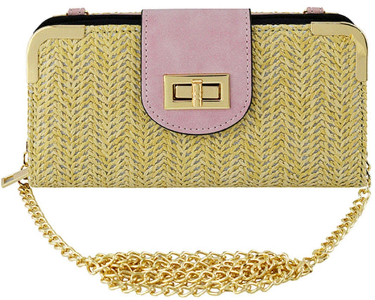 ST041 Lexi Straw Turn Lock Crossbody Wallet