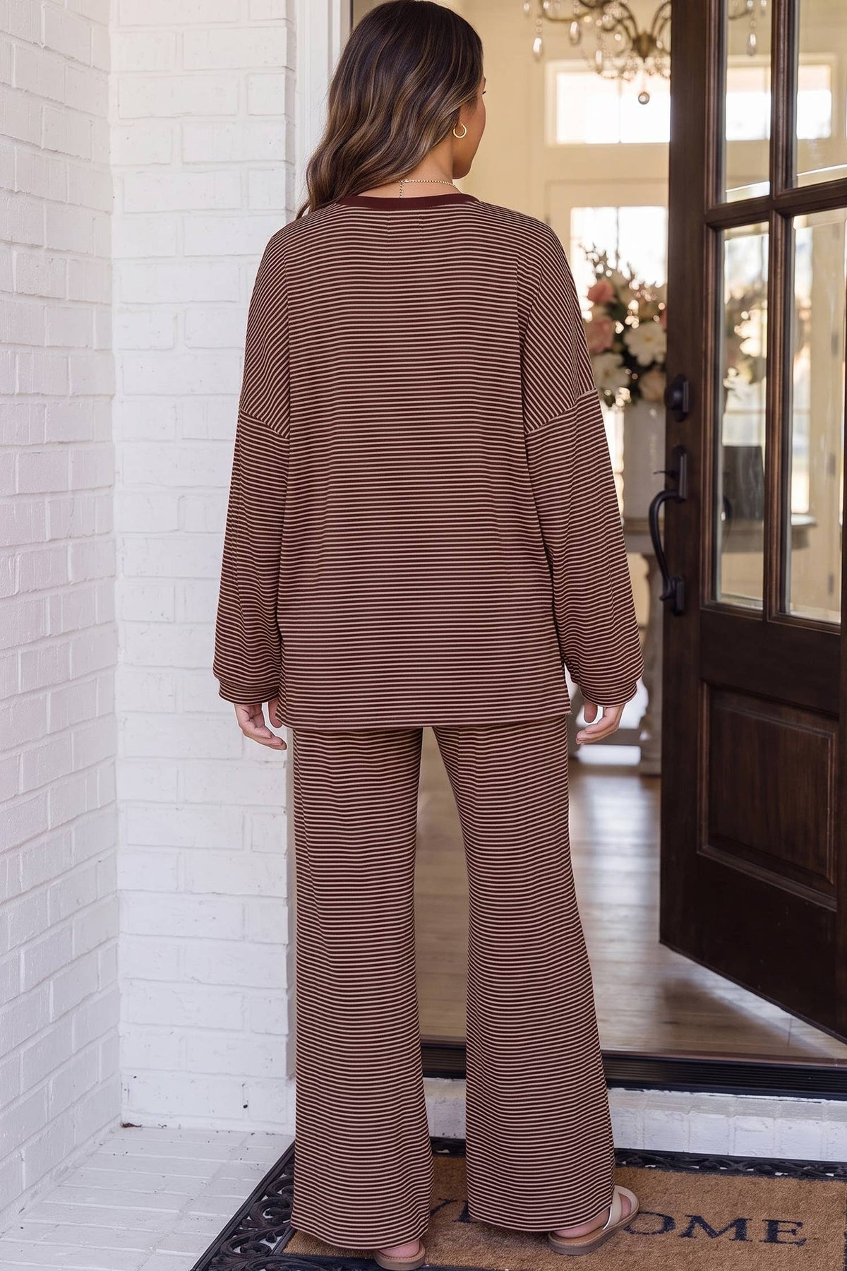 LAS Striped Oversize 2pcs Casual Shift Lounge Set (S-XL)