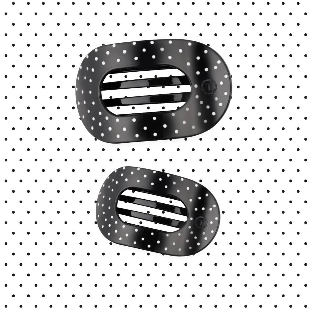 Black Polka Dot Party Large Flat Round Hair Clip