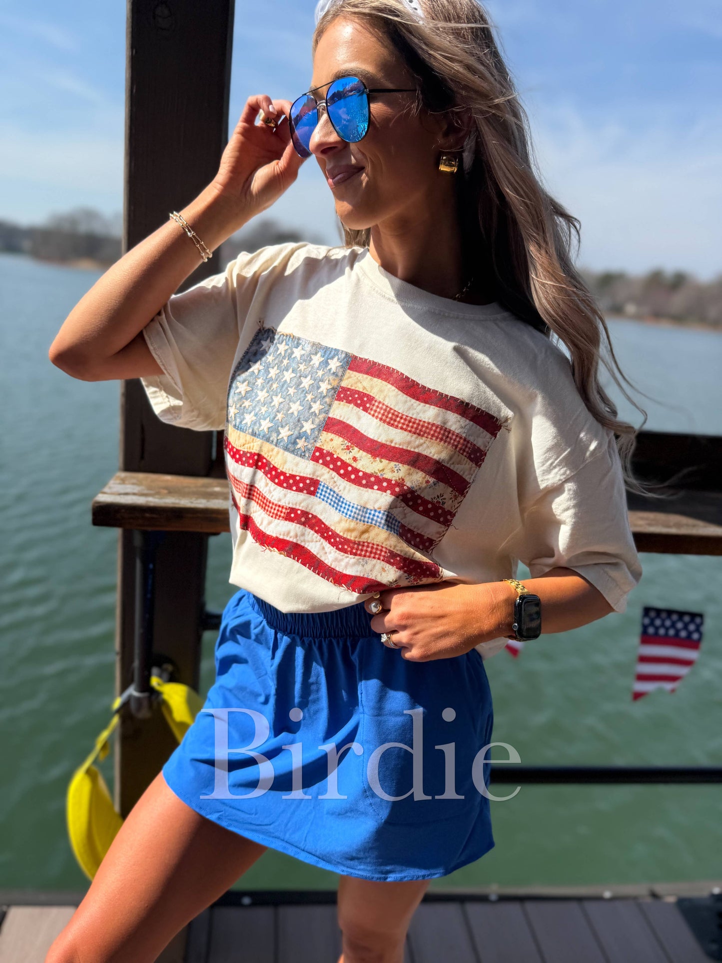 Patchwork Flag Graphic Tee on Ivory