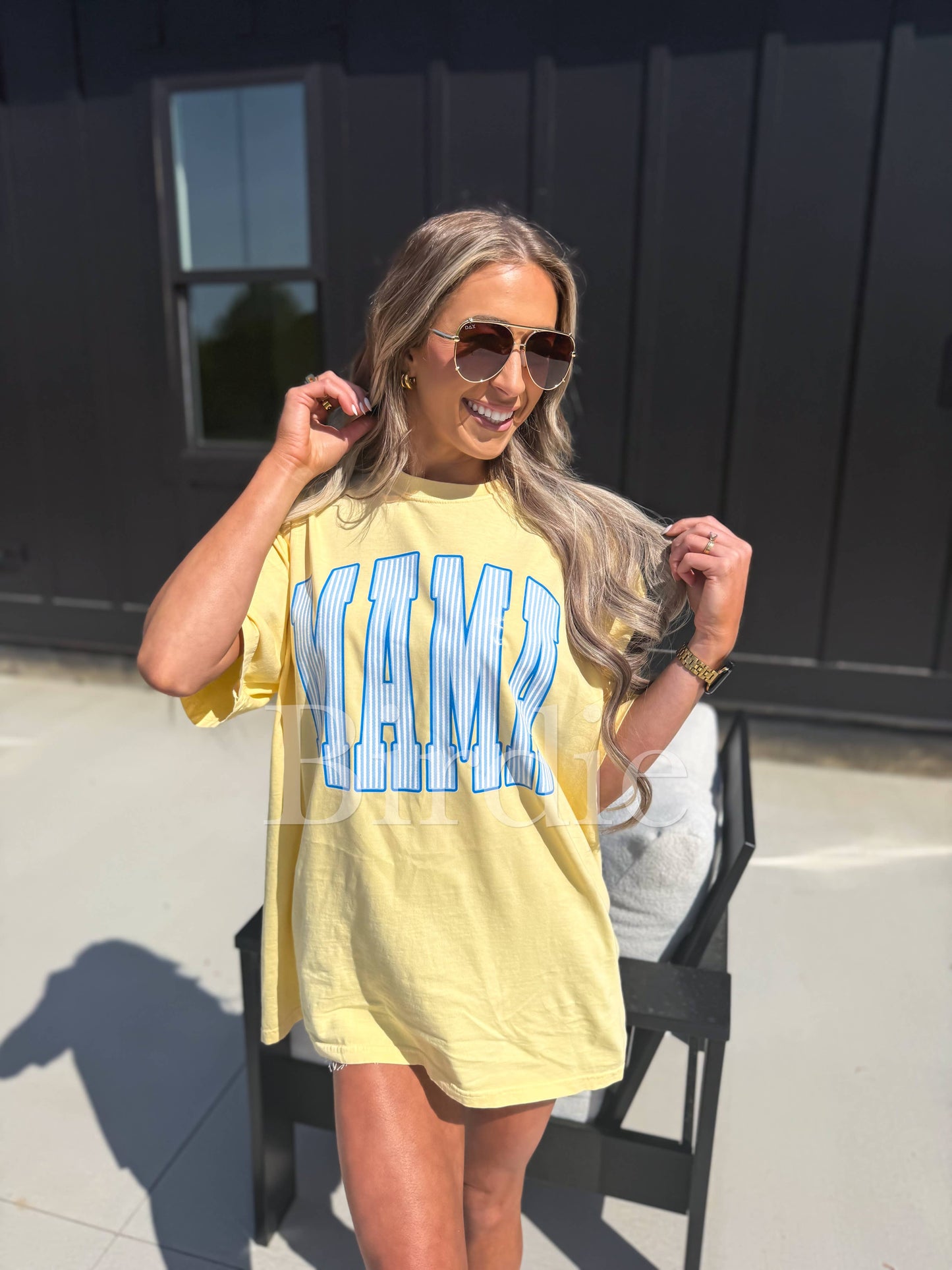 Striped MAMA Graphic Tee on Butter