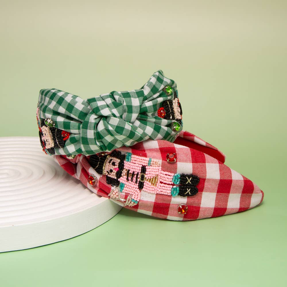 Christmas Nutcracker Crystal Seed Beaded Top Knot Headband