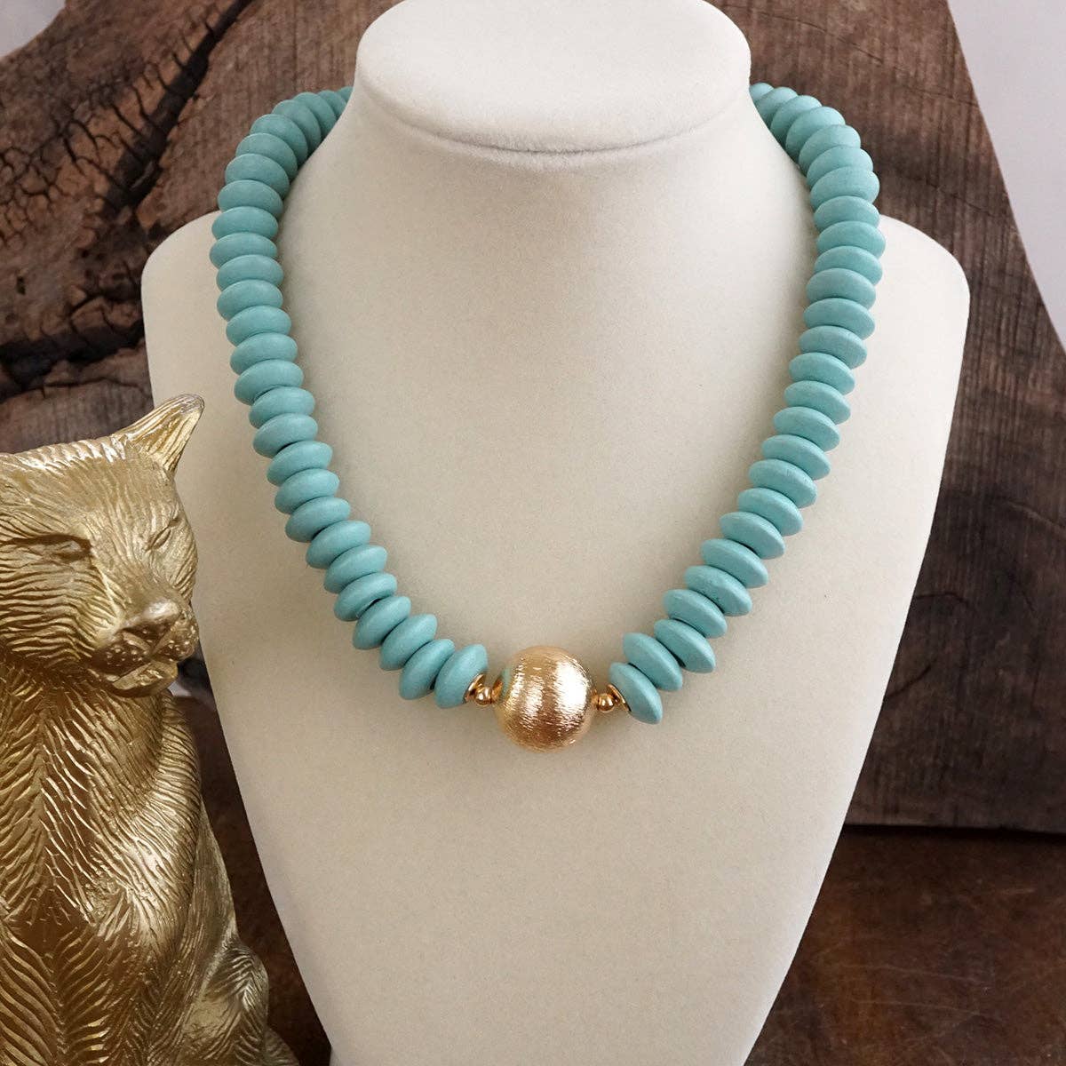 Wood Saucer Beaded Necklace