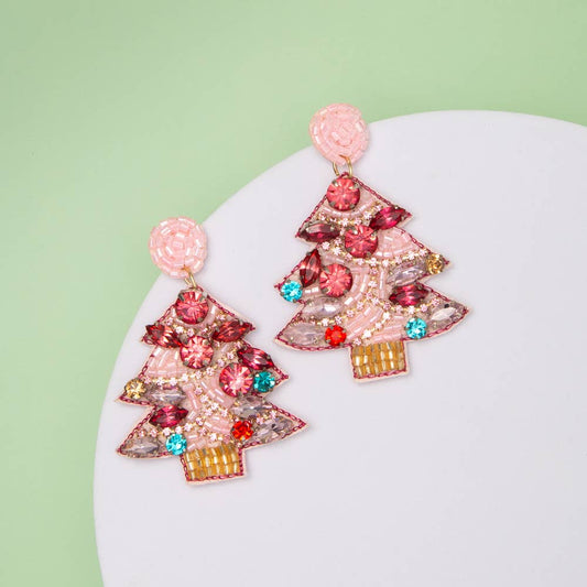 Pink Christmas Tree Earrings