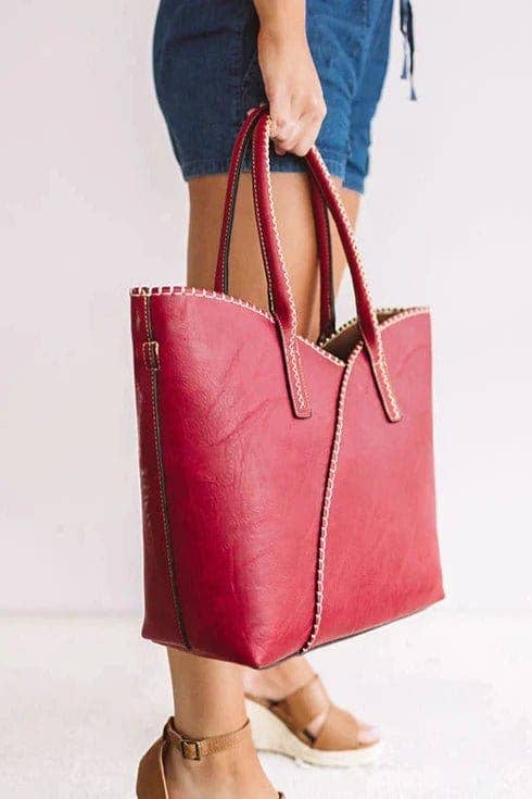 2-in-1 Stitch Trim Detail Shoulder/Tote Set Bag