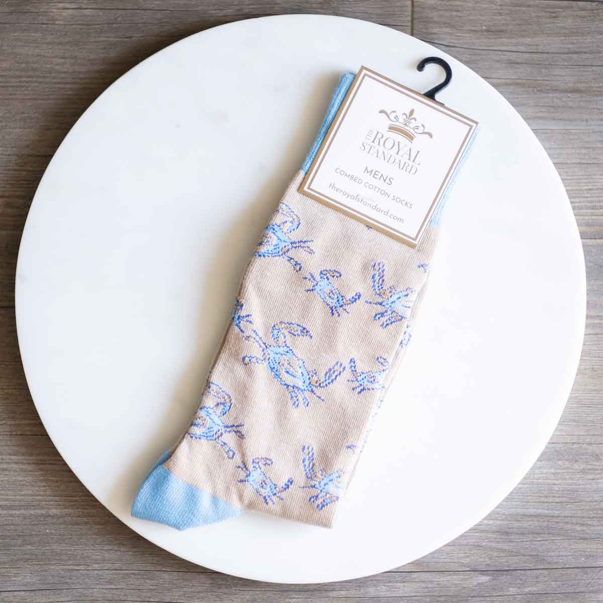Men's Crab Socks   Tan/Blue/ One Size