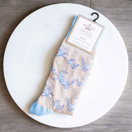 Men's Crab Socks   Tan/Blue/ One Size