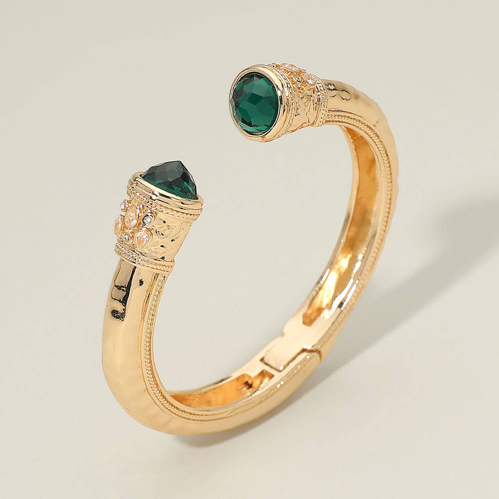 Stone Tip Accent Hinged Cuff Bracelet