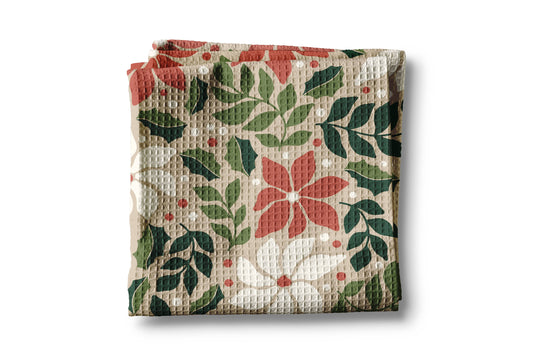 Christmas Poinsettia Kitchen Tea Towel Waffle Holiday Baking