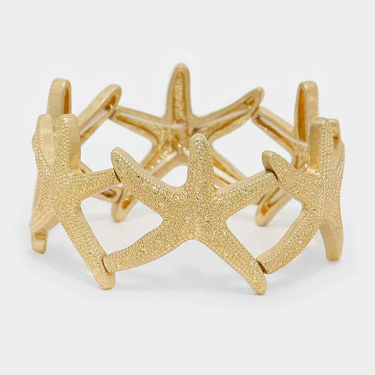 Textured metal starfish stretch bracelet