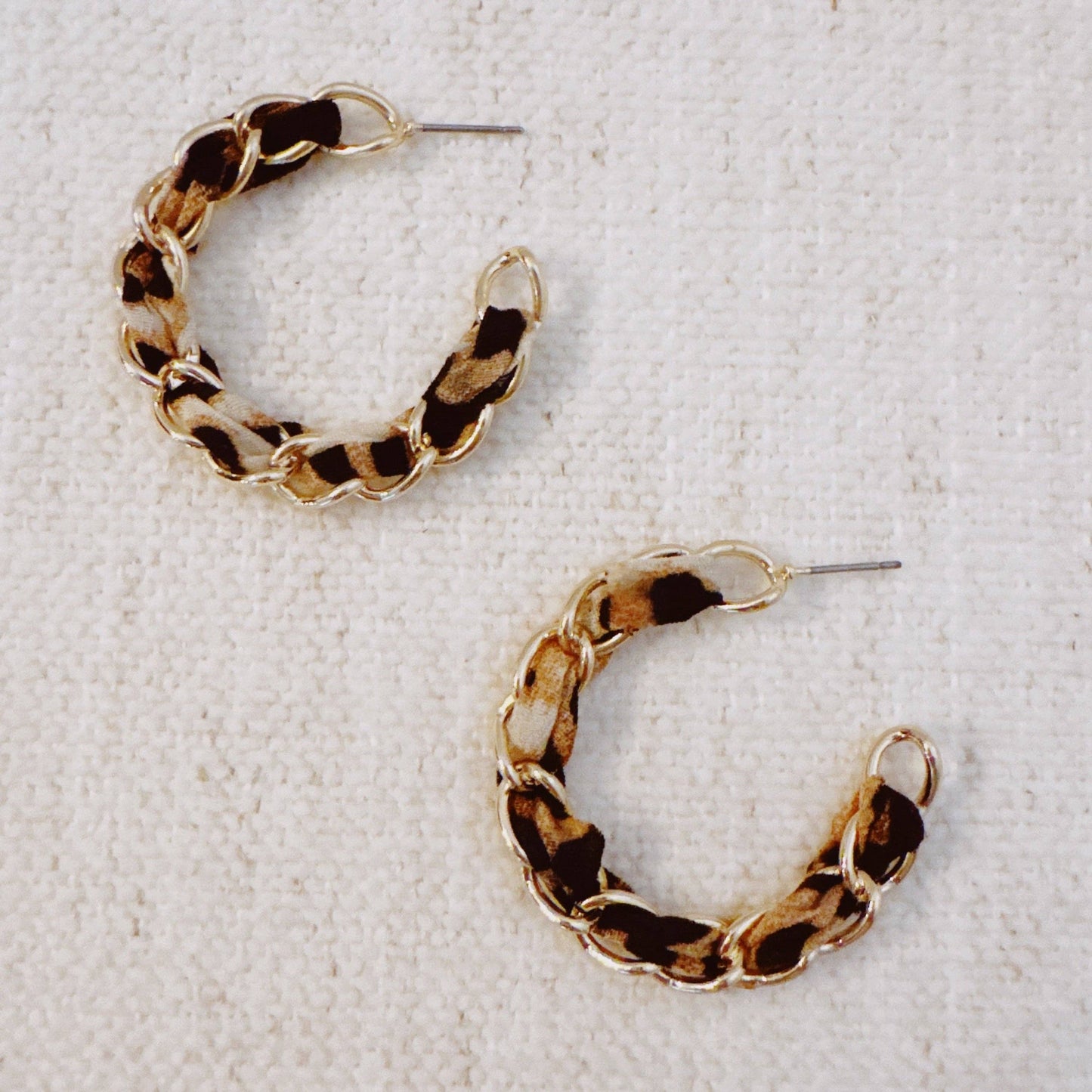 Leopard Scarf-Wrapped Chain Hoop Earrings
