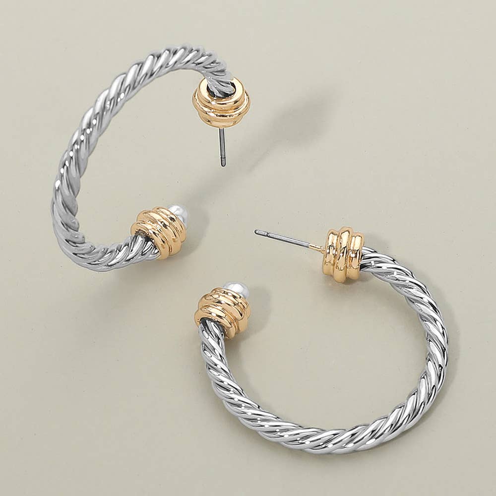 Two Tone Metal Rope Hoop Earrings